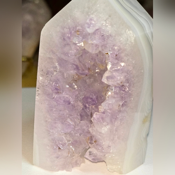 Amethyst Cluster With Golden Rutile White Agate Tower - Picture 2 of 7